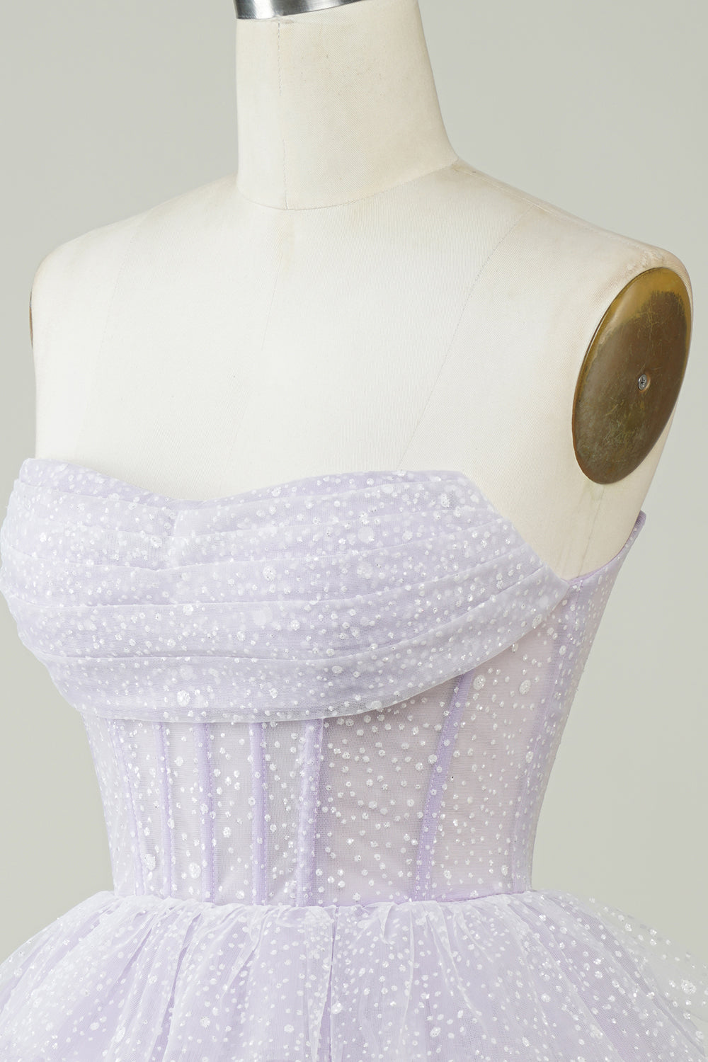 Sparkly Lilac A Line Strapless Polka Dots Corset Tiered Short Homecoming Dress