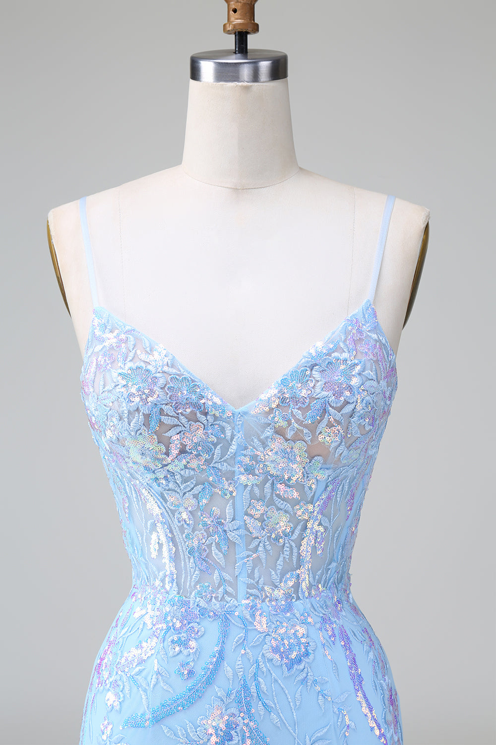 Sparkly Lilac Blue Bodycon Backless Corset Short Homecoming Dress with Sequins