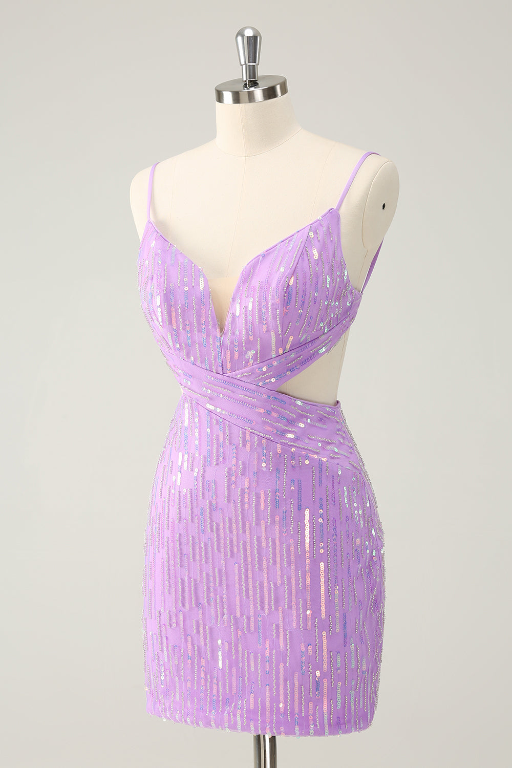 Glitter Purple Bodycon Lace Up Back Short Homecoming Dress with Sequins