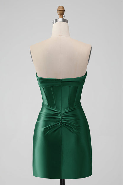 Dark Green Bodycon Sweetheart Pleated Corset Short Homecoming Dress