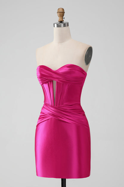 Fuchsia Sweetheart Pleated Corset Short Tight Homecoming Dress