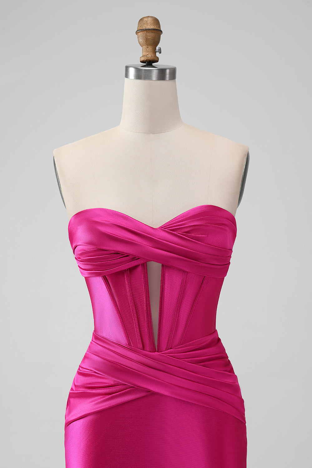 Fuchsia Bodycon Sweetheart Pleated Corset Short Homecoming Dress