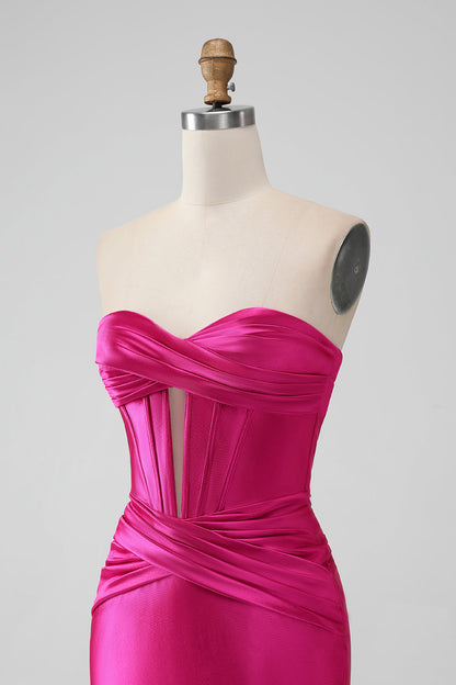 Fuchsia Bodycon Sweetheart Pleated Corset Short Homecoming Dress