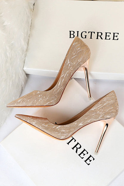 Shallow Toe Sequined Stiletto High Heels