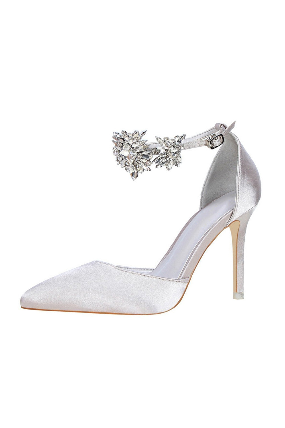 Silver Ankle Strap Prom Heels with Crystals