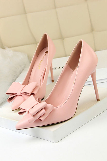 Pink Stiletto Pointy Heels with Bows