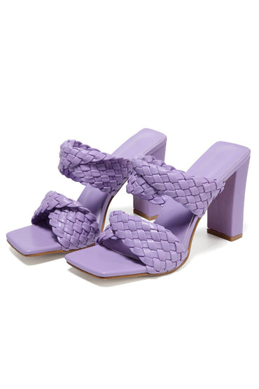 Lavender High Heels Woven Chunky Sandals