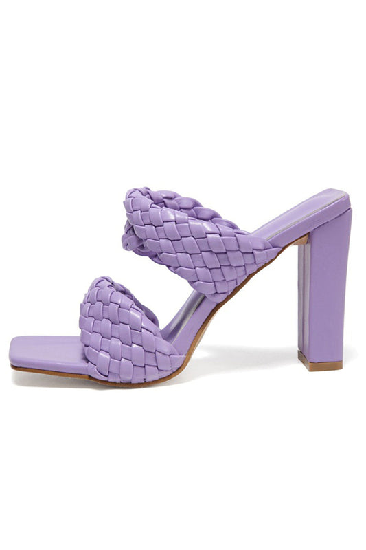 Lavender High Heels Woven Chunky Sandals