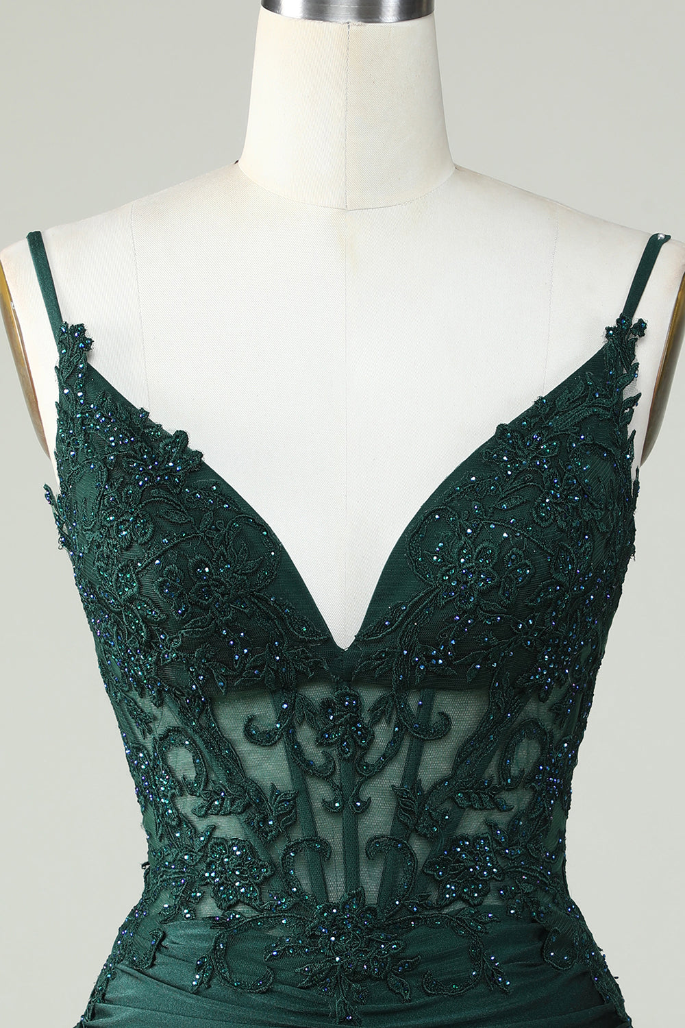 Bodycon Dark Green Spaghetti Straps Corset Homecoming Dress with Beading