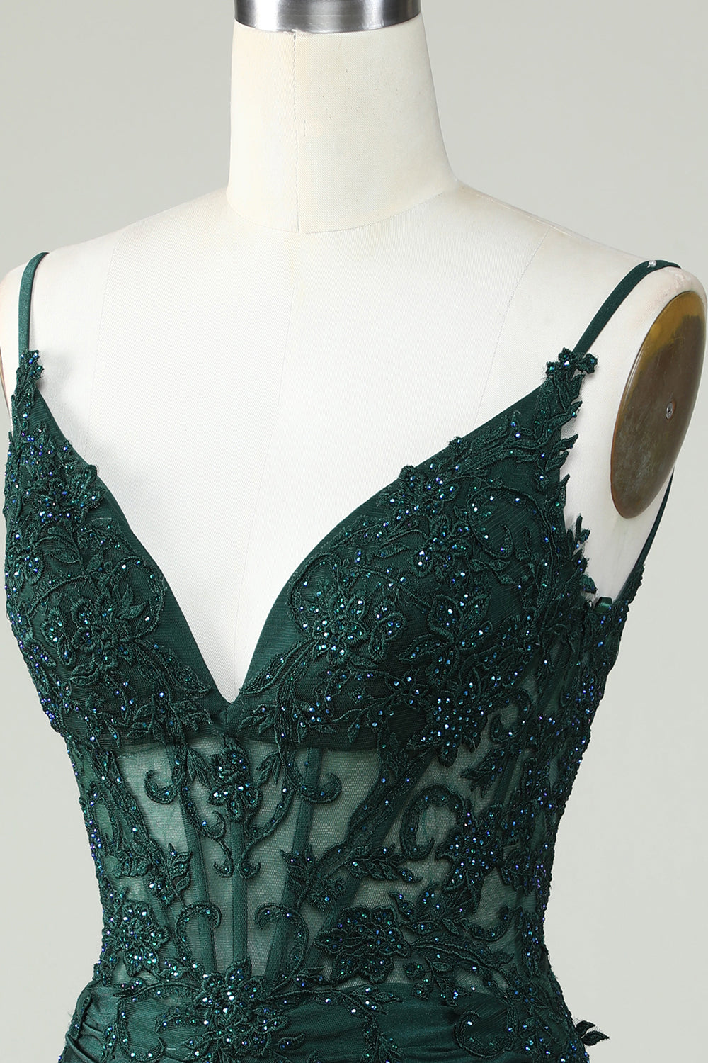 Bodycon Dark Green Spaghetti Straps Corset Homecoming Dress with Beading