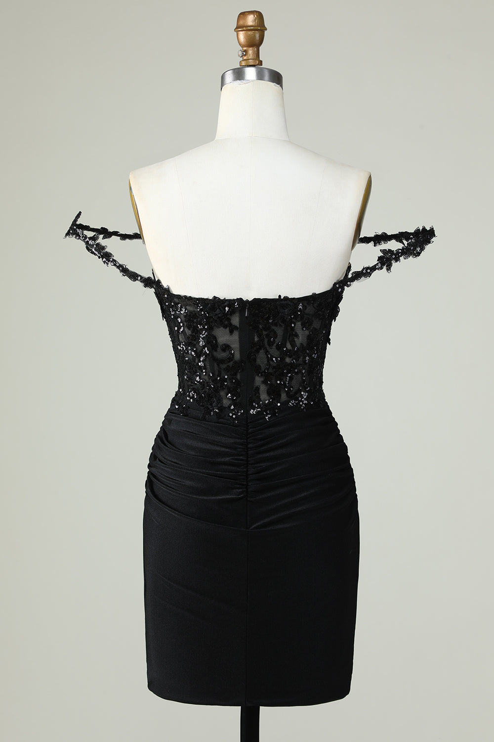 Unique Black Sheath Off the Shoulder Short Homecoming Dress with Appliques