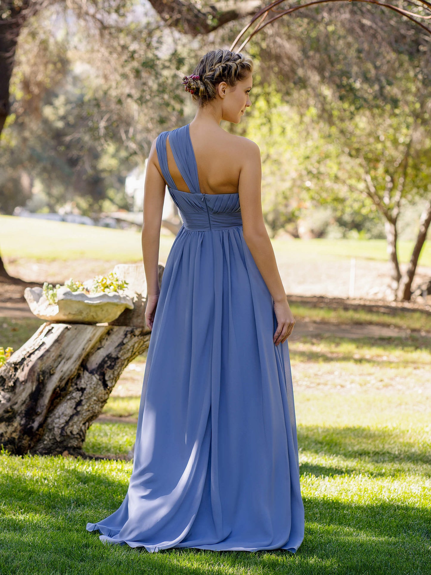 A-Line One-Shoulder Floor-Length Chiffon Bridesmaid Dress