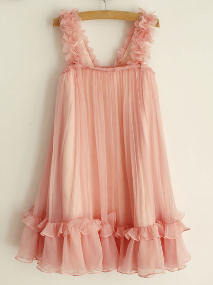 A-line Princess Straps Ruffles Sleeveless Chiffon Short flower girl dresses-showprettydress