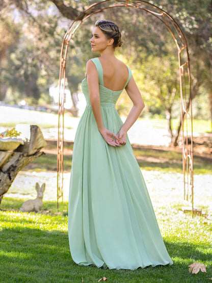 A-line V-neck Floor-length Chiffon Bridesmaid Dress