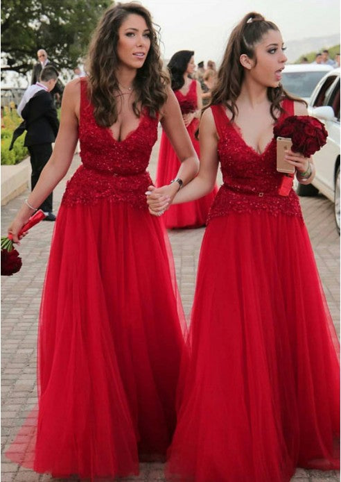 red lace bridesmaid dresses