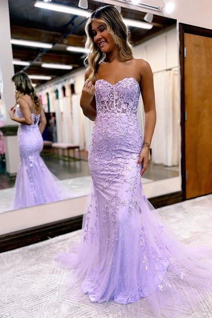 Roycebridal Evie |Mermaid Sweetheart Neck Lace Long Prom Dress With Appliques