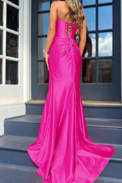 Roycebridal Nadia |Mermaid Strapless Satin Long Prom Dress With Slit