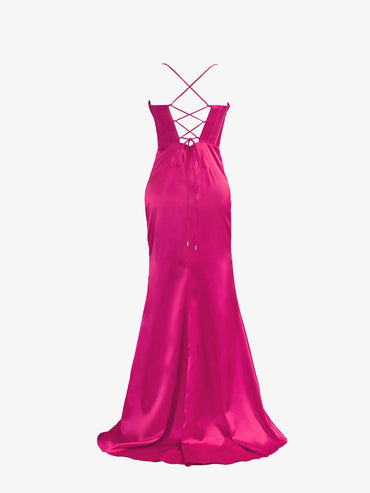 Roycebridal Aaliyah| Hot Pink Spaghetti Straps Satin Mermaid Prom Dress with Slit