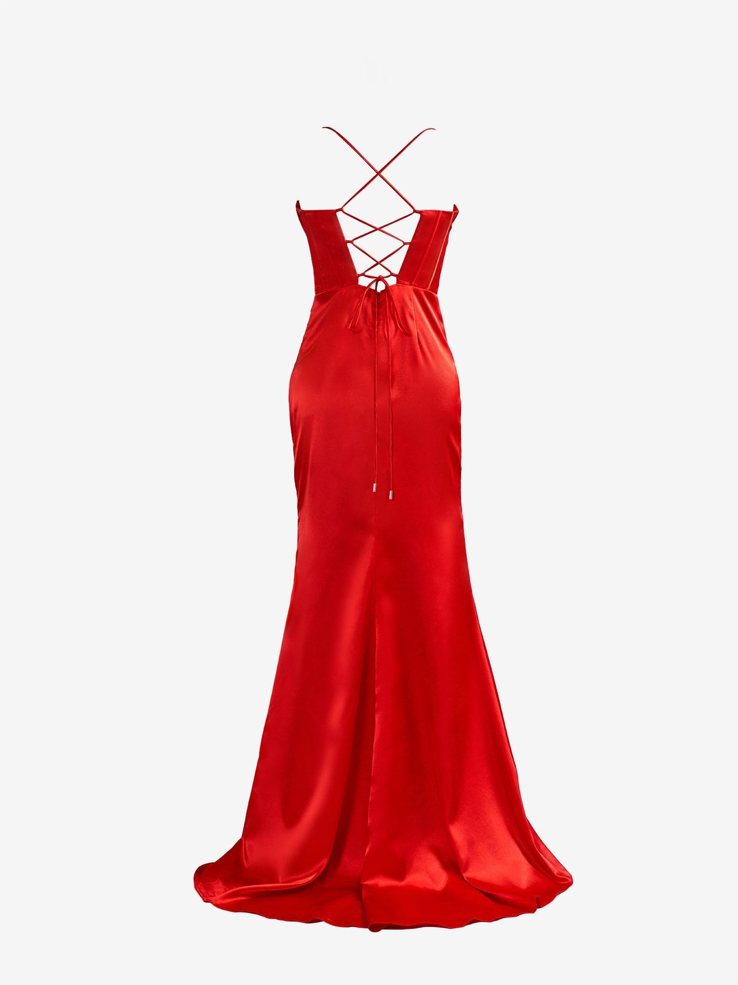 Roycebridal Aaliyah| Red Spaghetti Straps Satin Mermaid Prom Dress with Slit