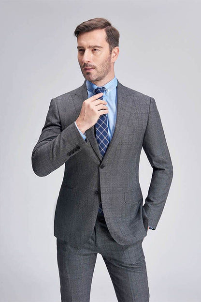 Advanced Grey Plaid Mens Suits for Business Peak Lapel Bespoke Suits for Men Sale-showprettydress