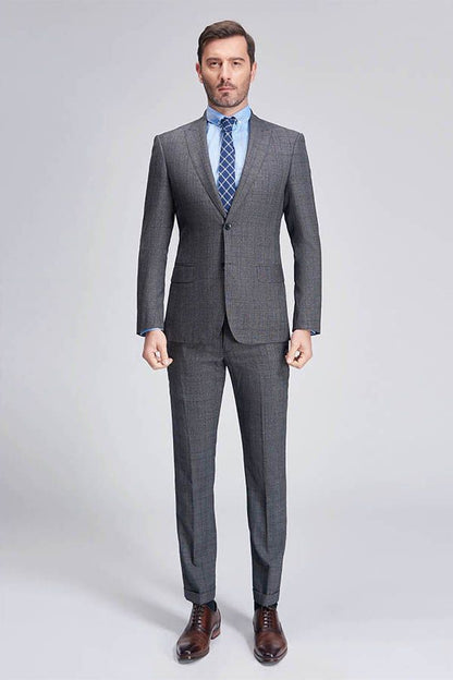 Advanced Grey Plaid Mens Suits for Business Peak Lapel Bespoke Suits for Men Sale-showprettydress