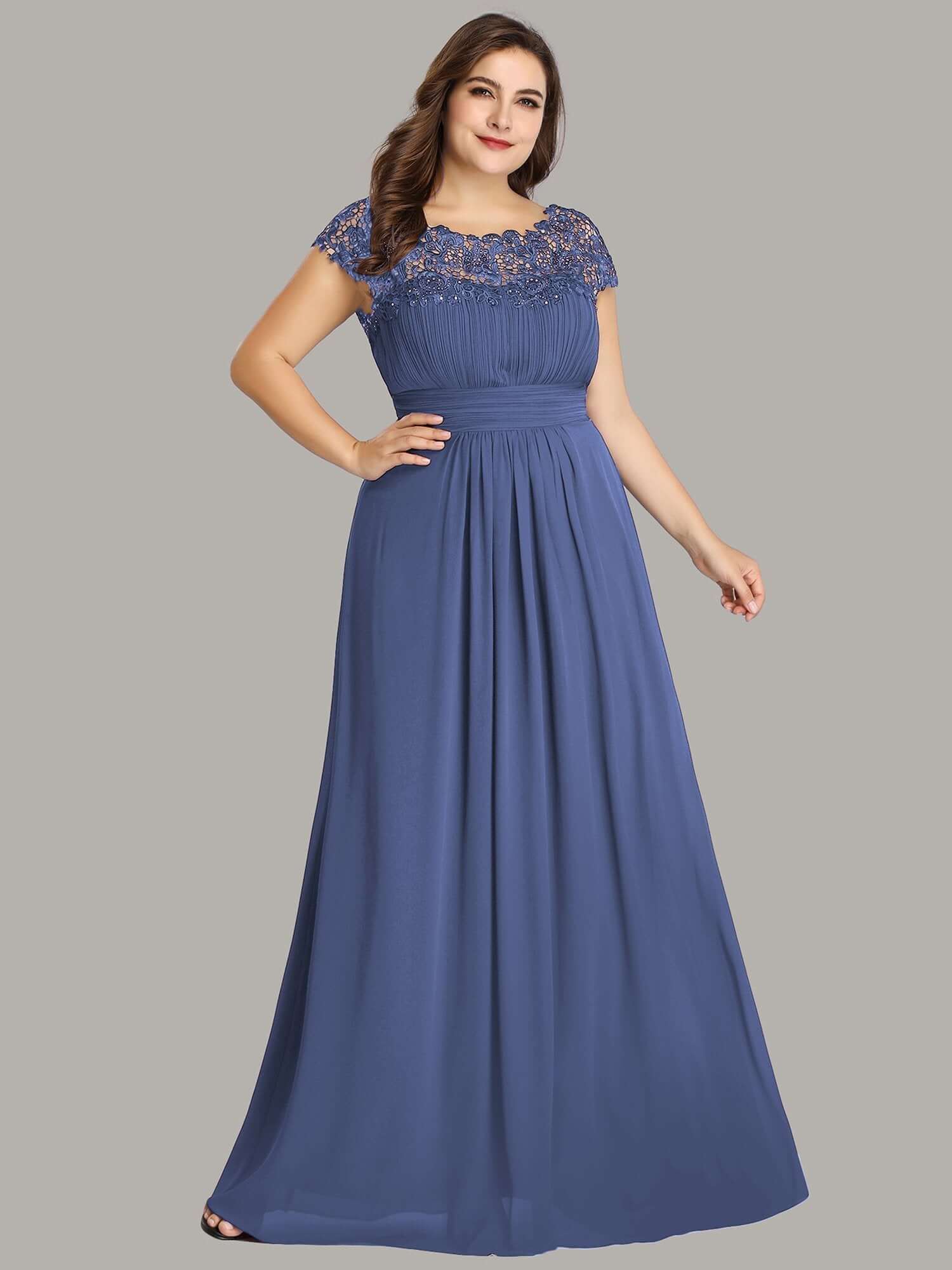 Allanah cap sleeve lace and chiffon bridesmaid dress lighter colors - Bay Bridal and Ball Gowns