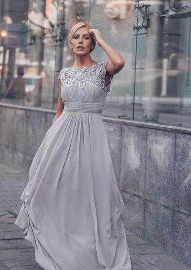 Allanah cap sleeve lace and chiffon bridesmaid dress lighter colors - Bay Bridal and Ball Gowns