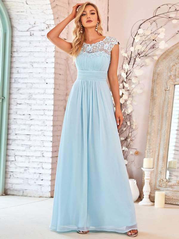 Allanah cap sleeve lace and chiffon bridesmaid dress lighter colors - Bay Bridal and Ball Gowns