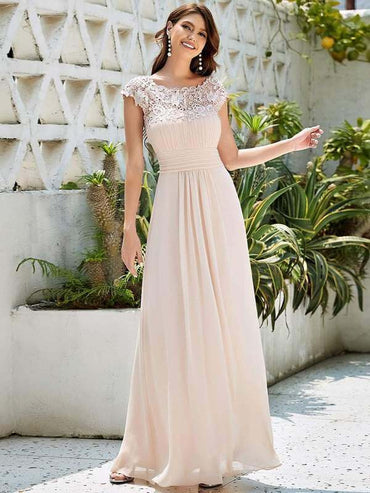 Allanah cap sleeve lace and chiffon bridesmaid dress lighter colors - Bay Bridal and Ball Gowns