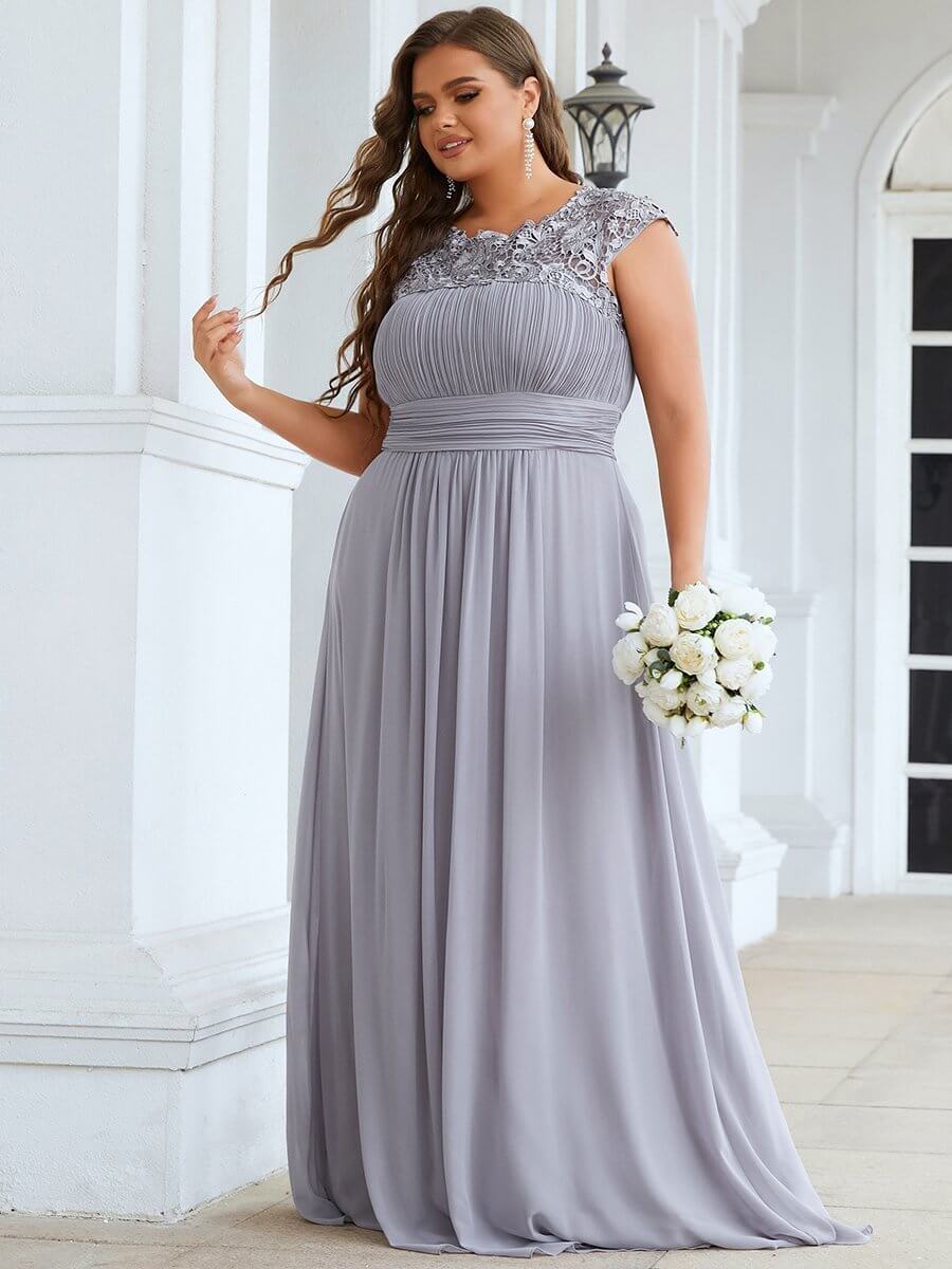 Allanah cap sleeve lace and chiffon bridesmaid dress lighter colors - Bay Bridal and Ball Gowns