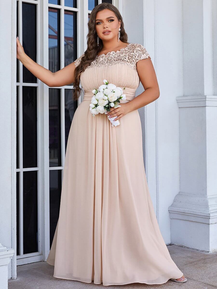 Allanah cap sleeve lace and chiffon bridesmaid dress lighter colors - Bay Bridal and Ball Gowns