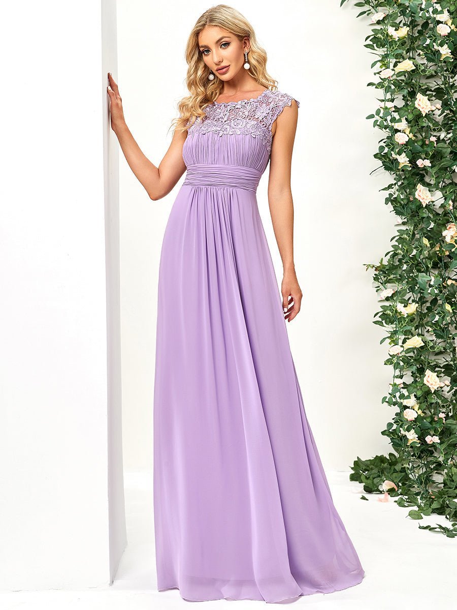 Allanah cap sleeve lace and chiffon bridesmaid dress lighter colors - Bay Bridal and Ball Gowns