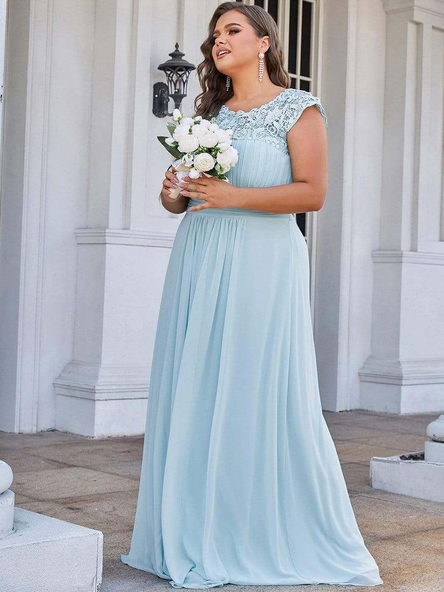 Allanah cap sleeve lace and chiffon bridesmaid dress lighter colors - Bay Bridal and Ball Gowns