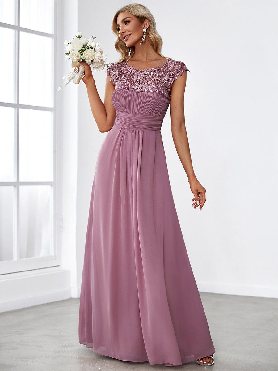 Allanah cap sleeve lace and chiffon bridesmaid dress lighter colors - Bay Bridal and Ball Gowns