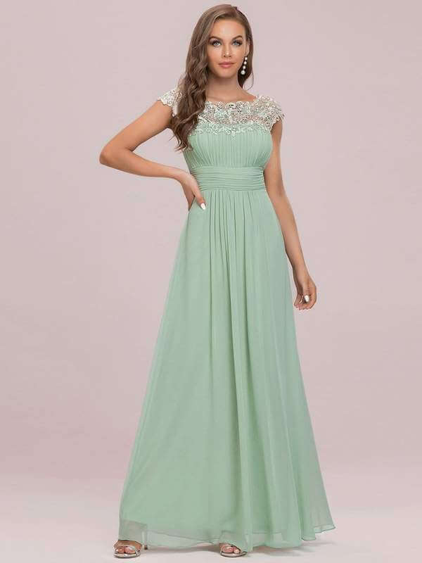 Allanah cap sleeve lace and chiffon bridesmaid dress lighter colors - Bay Bridal and Ball Gowns