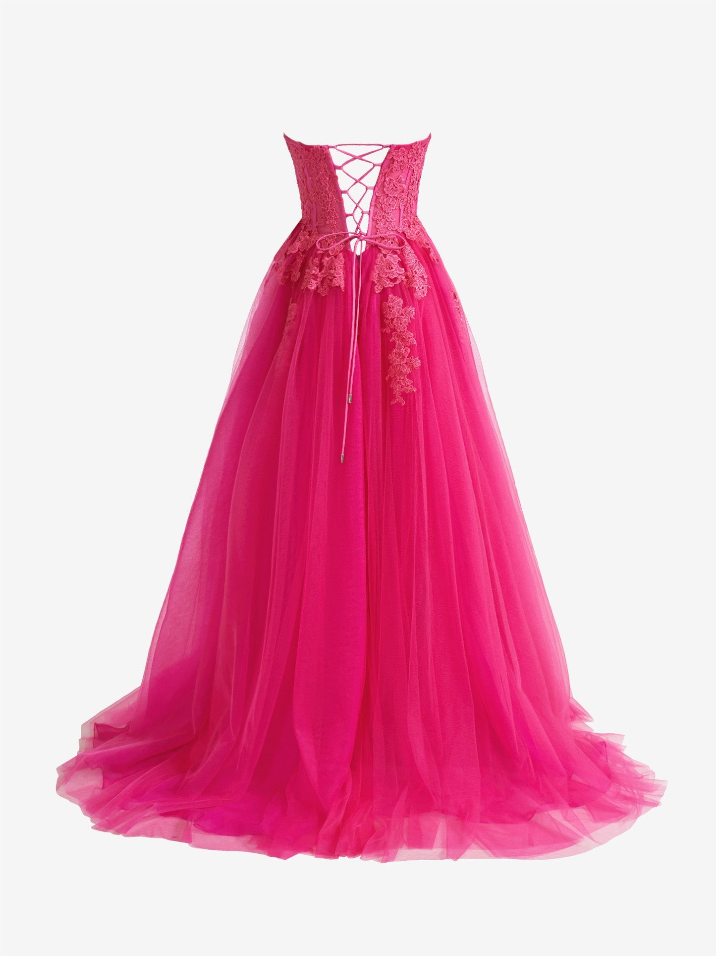 Roycebridal Amora | Hot Pink A-Line Tulle Lace Strapless Long Prom Dress