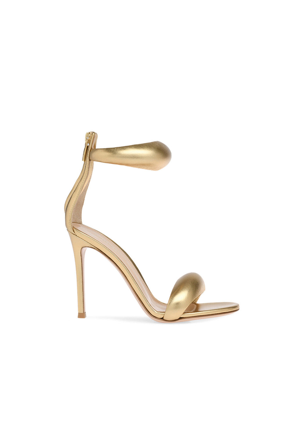 Gold Ankle Strap Leather Stiletto High Heel Sandals