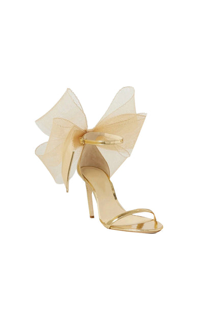 Asymmetric Bow-Embellished Satin High Heel Sandals