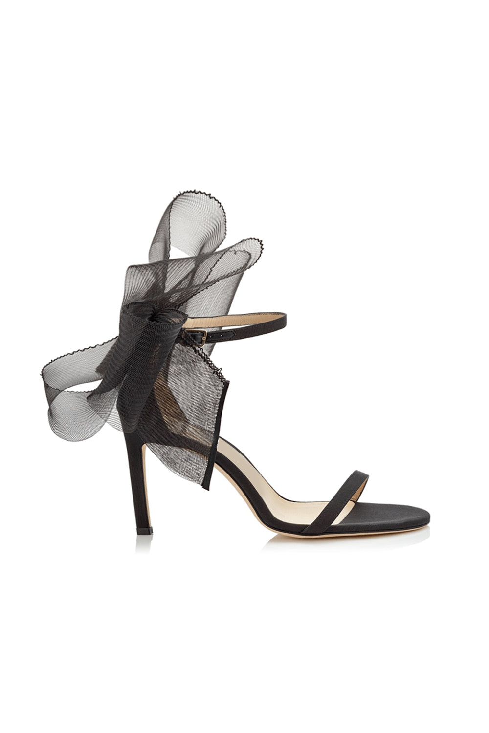 Asymmetric Bow-Embellished Satin High Heel Sandals