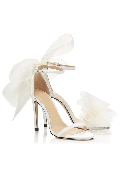 Asymmetric Bow-Embellished Satin High Heel Sandals