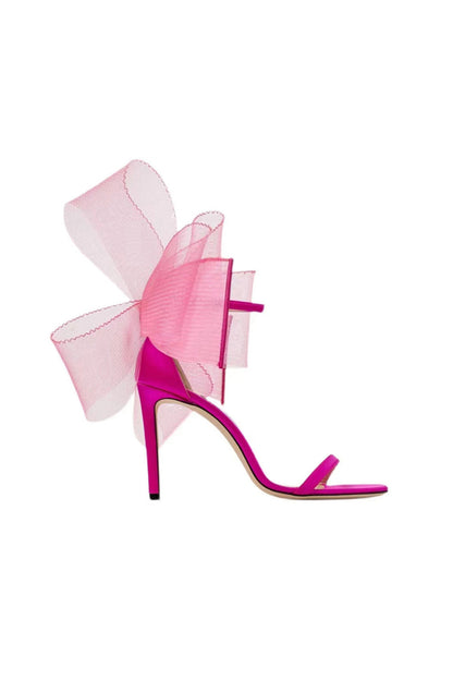 Asymmetric Bow-Embellished Satin High Heel Sandals