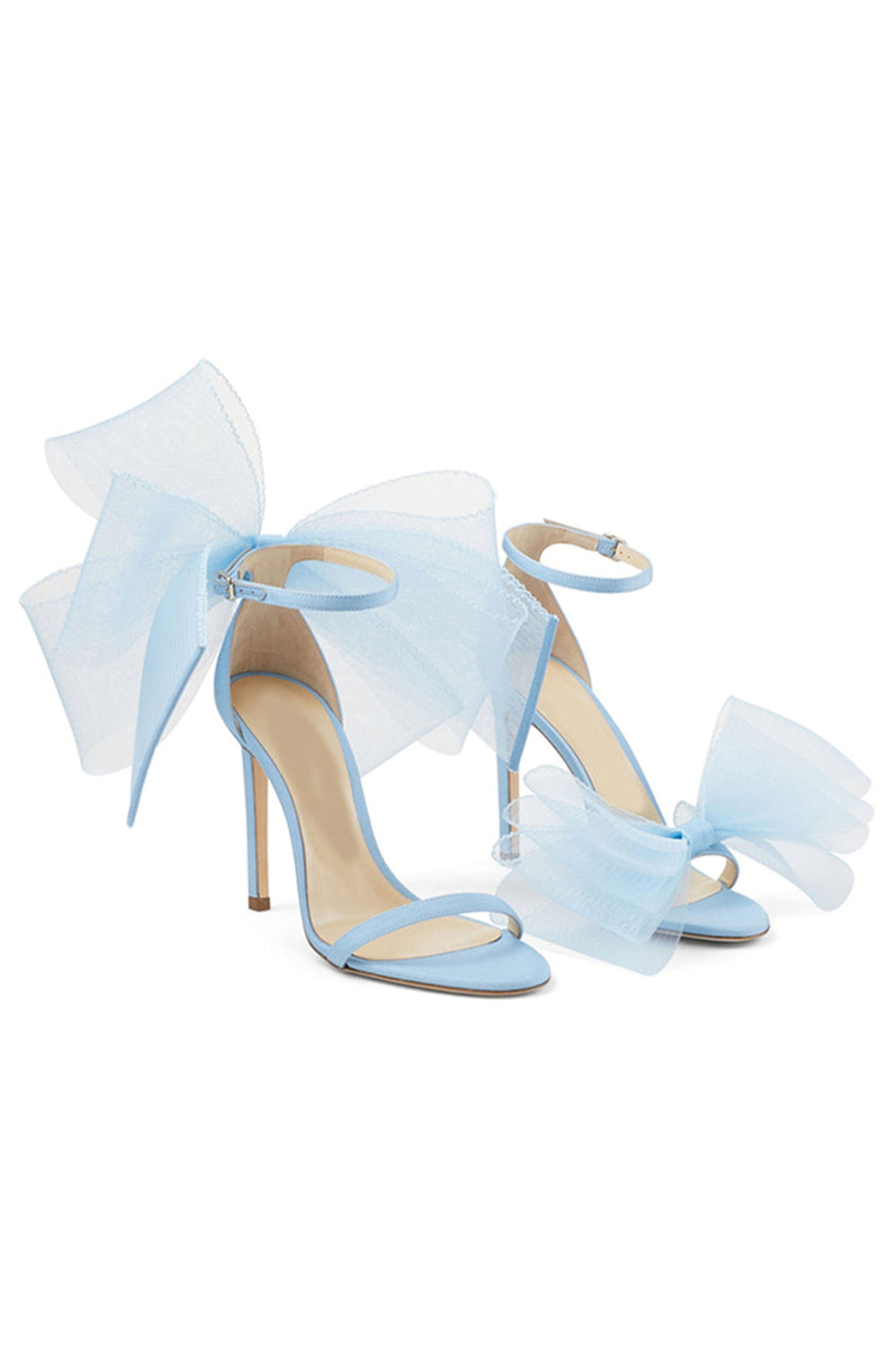 Asymmetric Bow-Embellished Satin High Heel Sandals