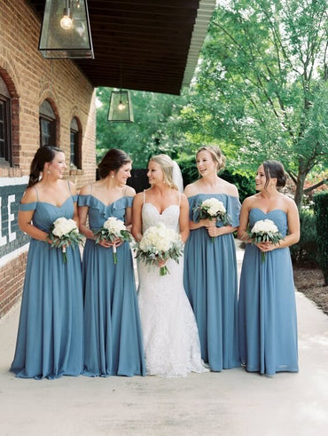 Cheap Chiffon Dusty Blue Infinity Bridesmaid Dresses Convertible Dress