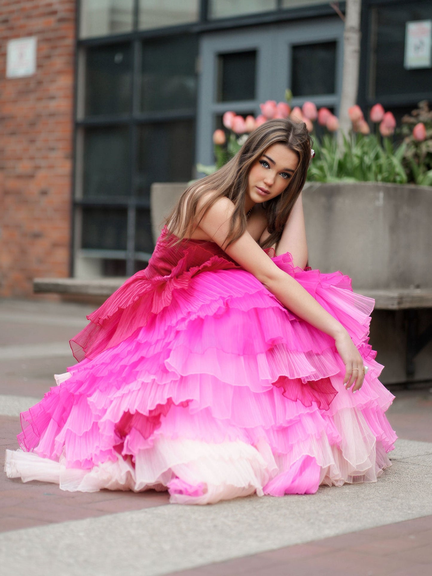 Roycebridal Xiomara | Sweetheart Pleated Bodice Long Prom Dress with Ruffles