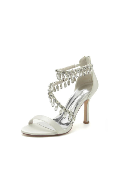 Open Toe Crystal Ankle Strap Stiletto Sandals