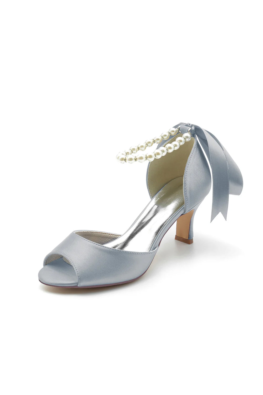 Chic Peep Toe Ribbons Faux Pearl Pumps