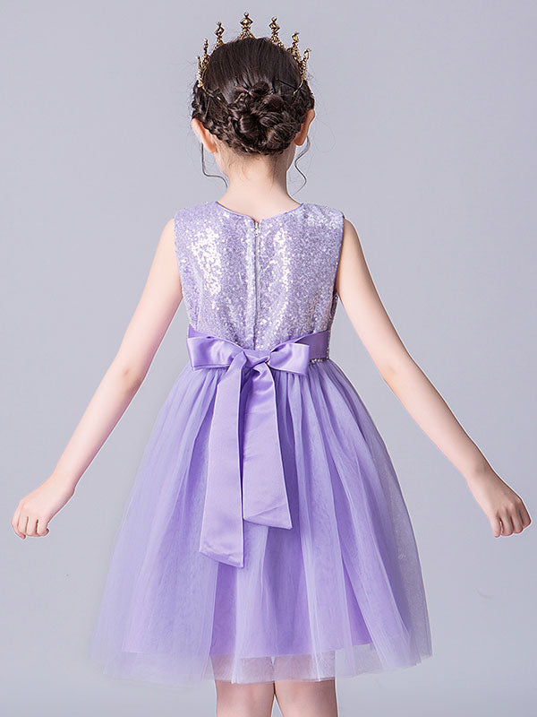 Baby Blue Jewel Neck Tulle Sleeveless Short Princess Dress Bows Kids Social Party Dresses-showprettydress