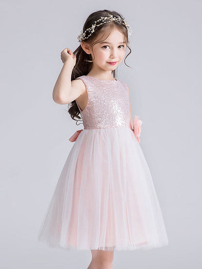 Baby Blue Jewel Neck Tulle Sleeveless Short Princess Dress Bows Kids Social Party Dresses-showprettydress