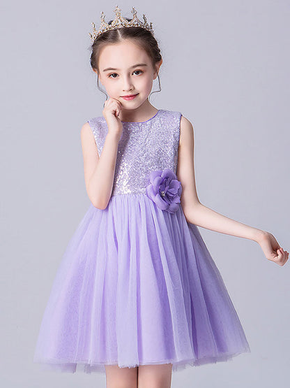 Baby Blue Jewel Neck Tulle Sleeveless Short Princess Dress Bows Kids Social Party Dresses-showprettydress