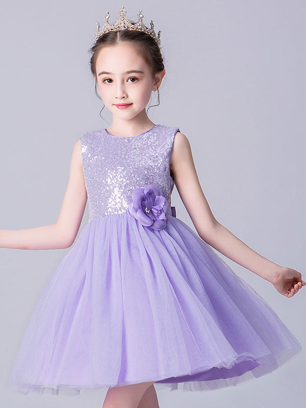 Baby Blue Jewel Neck Tulle Sleeveless Short Princess Dress Bows Kids Social Party Dresses-showprettydress